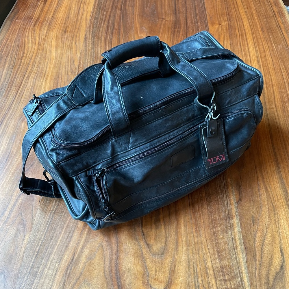 TUMI Black Leather Weekend Bag
